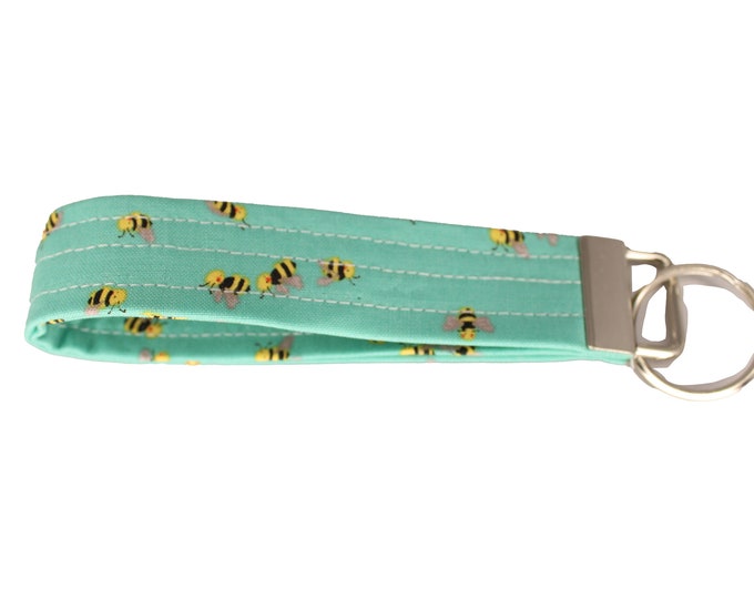 Teal Bee Fabric Keychain