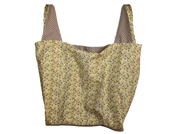 Light Green Floral  Reversible Market Bag