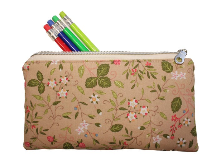 Emily Pencil Pouch Strawberry on Tan