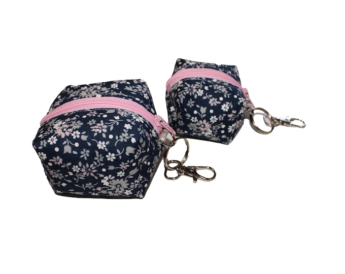 Cube Pouch Navy and Pink Floral