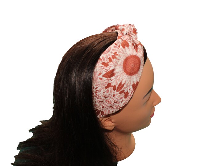 Rust Sunflower Floral Knotted Headband