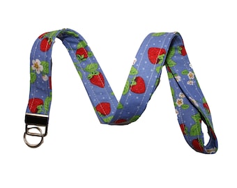 Strawberries on Blue  Lanyard