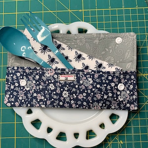 Navy Floral Cutlery Case