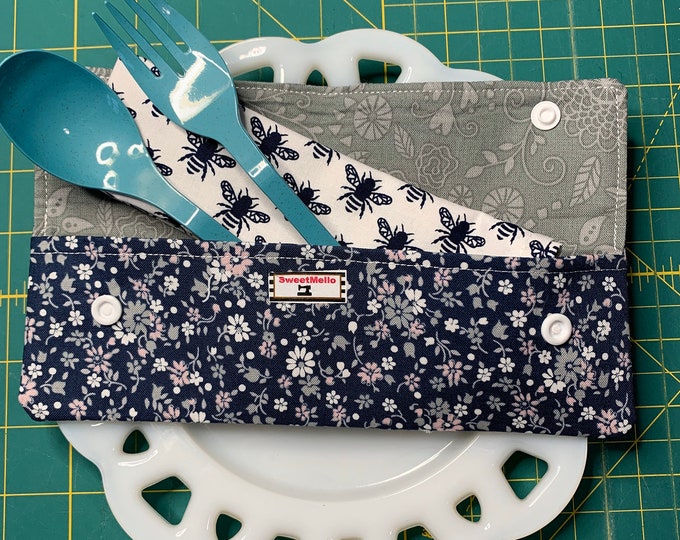 Navy Floral Cutlery Case