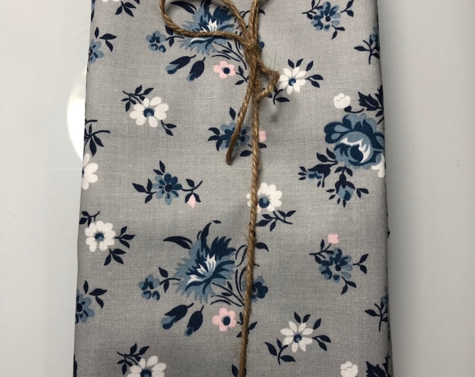 Grey with Navy and Pink Floral Cloth Napkin