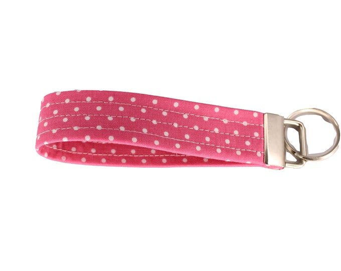 Pink Polka Dot Fabric Keychain
