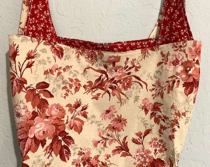 Reversible Market Bag Red and Cream Toile