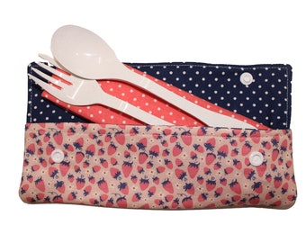 Pink and Blue Strawberry Cutlery Case