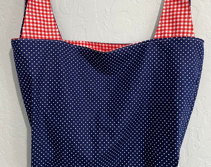 Gingham and Polka Dot Reversible Market Bag