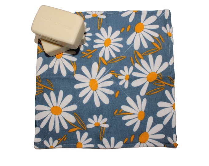 Daisies on Blue  Flannel Washcloth