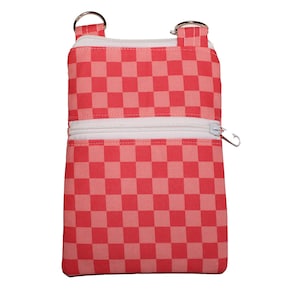Cellphone Crossbody Purse Pink Checkers