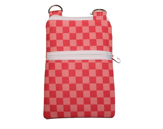 Cellphone Crossbody Purse Pink Checkers