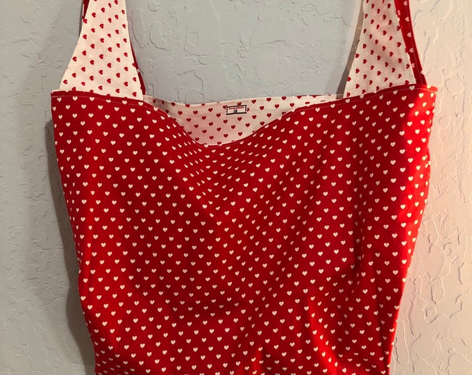Red and White Heart Reversible Market Bag