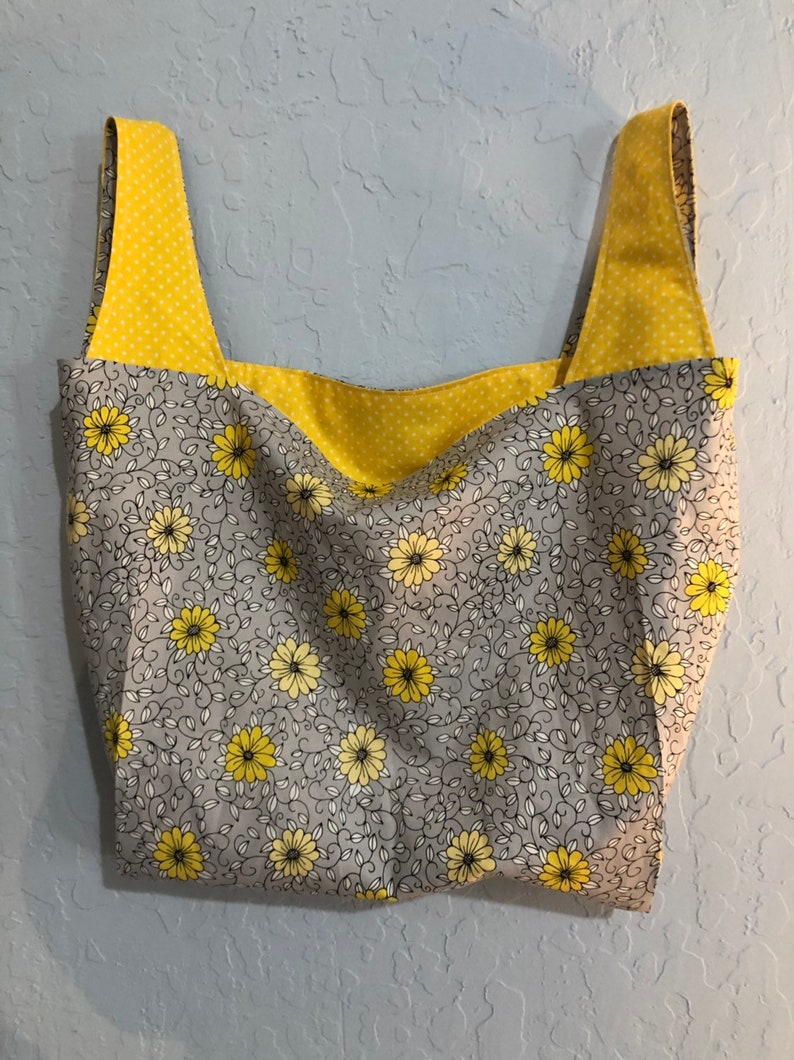 Gray and yellow floral Reversible Market Bag