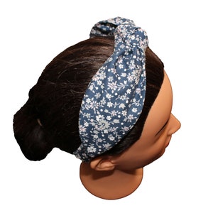 Navy Blue and Grey Floral  Knotted Headband