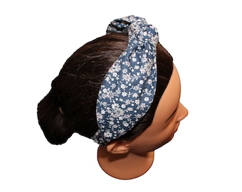 Navy Blue and Grey Floral  Knotted Headband