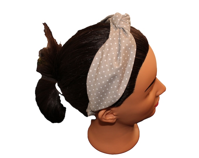 Grey and White Polka Dots Knotted Headband