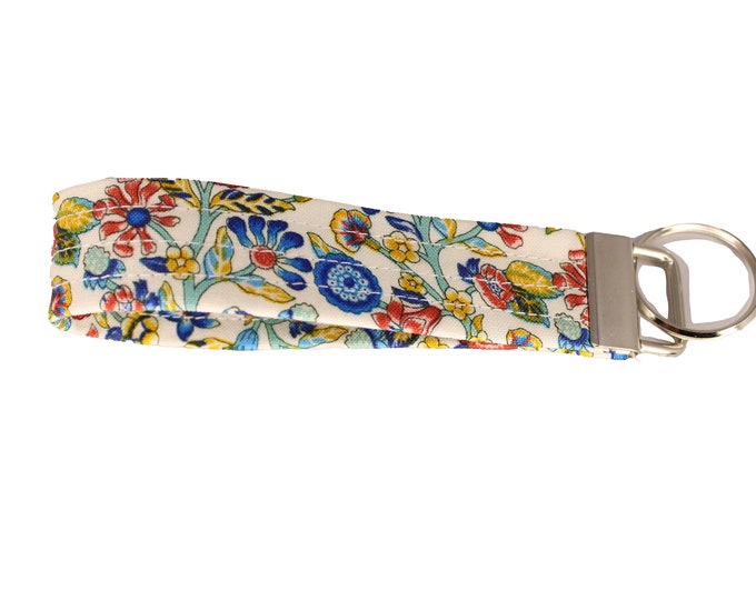 Liberty Garden White Floral Fabric Keychain