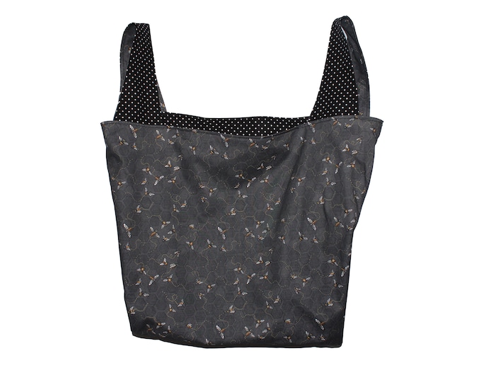 Bees on Dark Charcoal Grey Reversible Market Bag