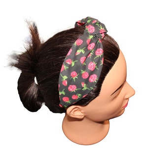 Black with Red Roses Knotted Headband