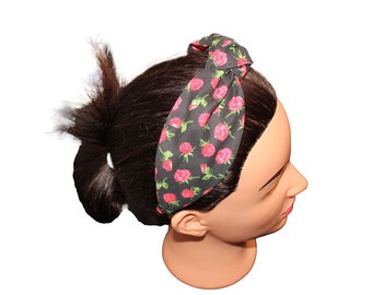 Black with Red Roses Knotted Headband