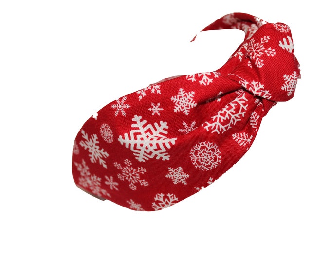 Holiday Knotted Fabric Headband Red Snowflake