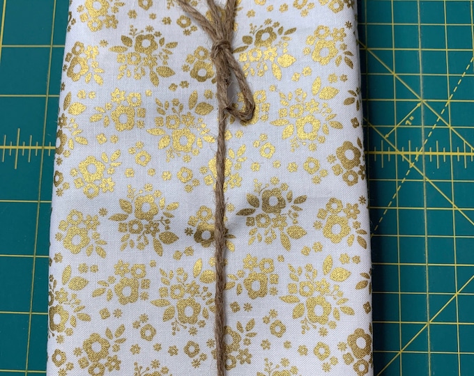 Gold and White Floral Cloth Napkin