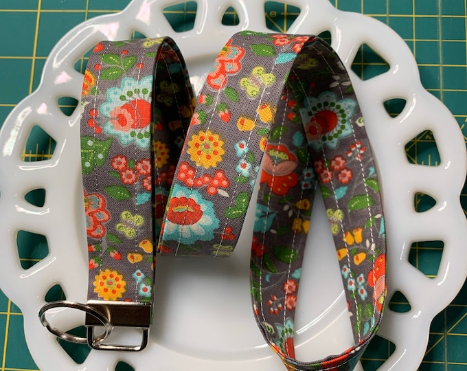 Grey Fiesta Floral Lanyard