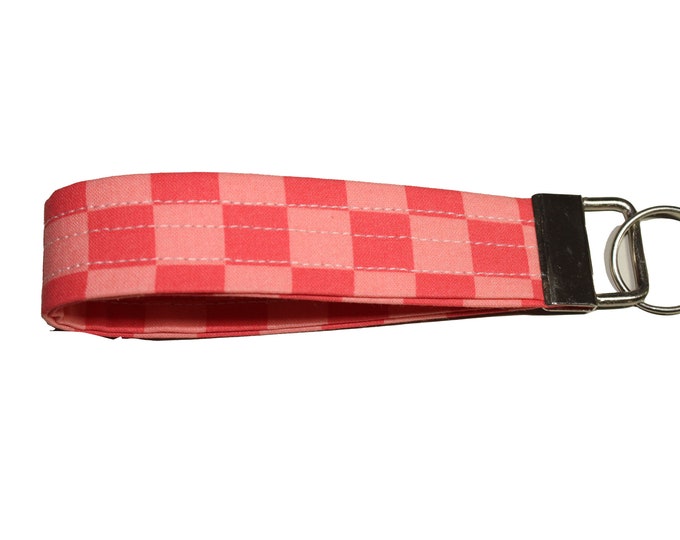 Pink Checkered Fabric Keychain