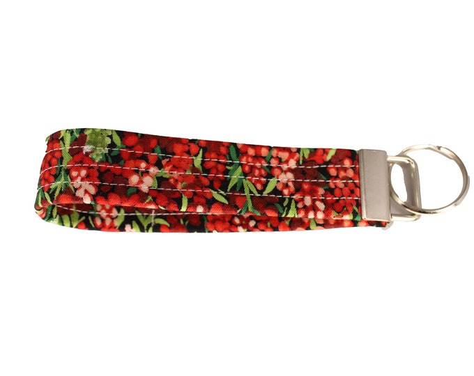 Black and Red Floral Fabric Keychain