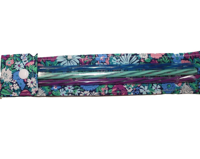 Reusable Straw Pouch Blue and Purple Floral