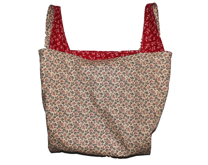 Tan and Red Floral Reversible Market Bag