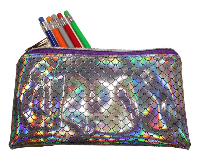 Emily Pencil Pouch Holographic Vinyl Mermaid
