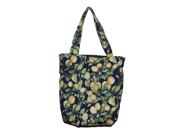 Mini Tote Lemons on Navy Blue