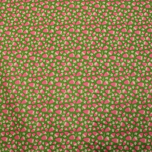 Summer Picnic Green with Strawberries Fabric By The Yard