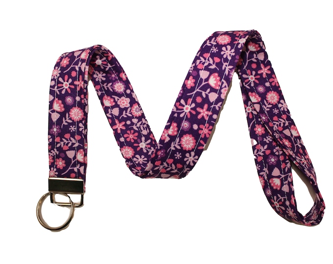 Pink and Purple Floral  Lanyard