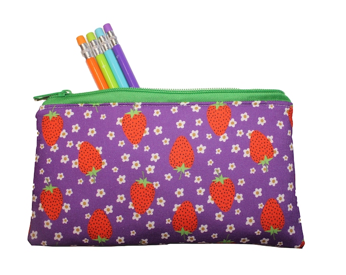 Emily Pencil Pouch Strawberry on Purple