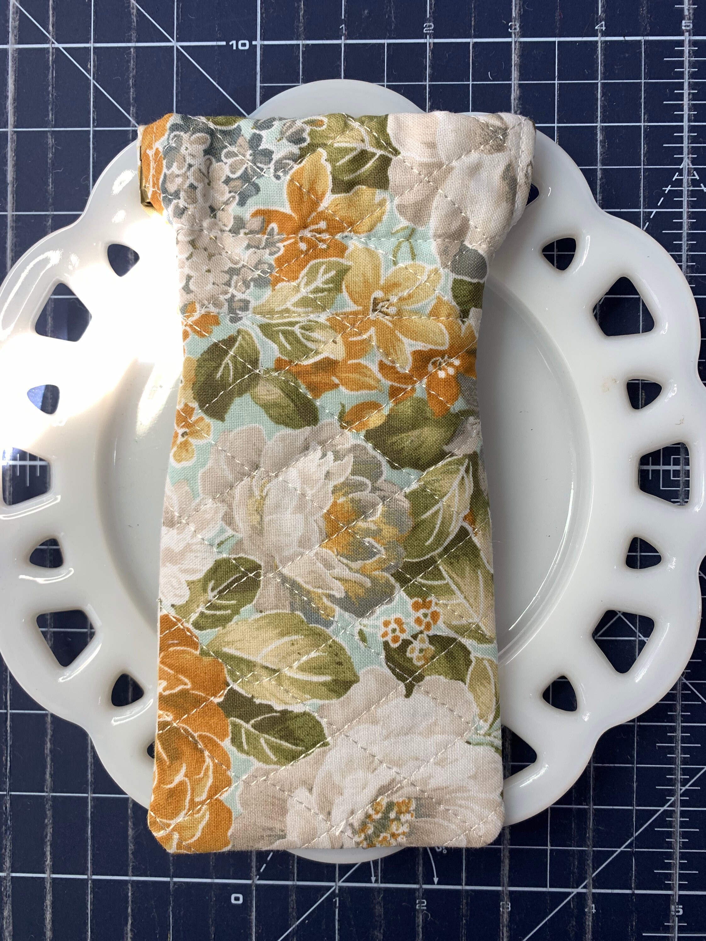 Quilted Glass Case with Flexible Frame Closure Light Blue and Etsy