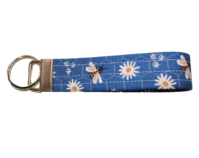 Daisies and Bees Fabric Keychain