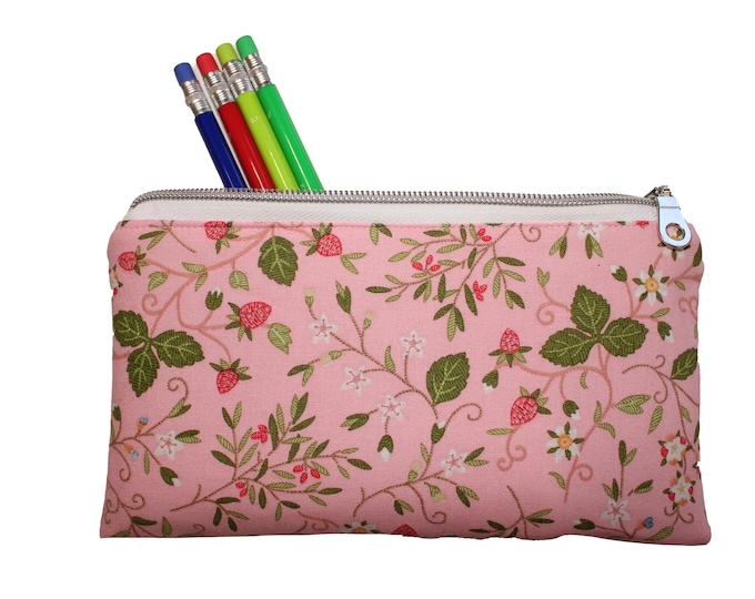 Emily Pencil Pouch Strawberry on Pink