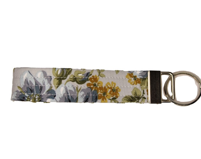 Grey Floral Fabric Keychain