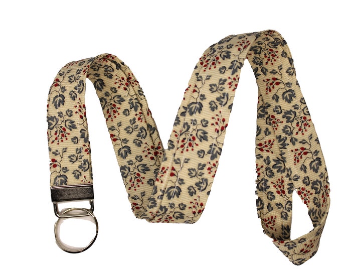 Tan and Red Floral Lanyard