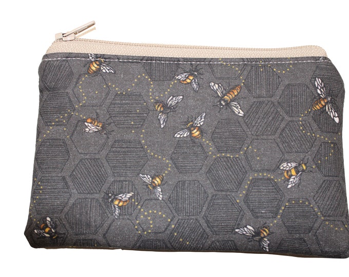 Bee on Dark Charcoal Grey Coin Purse