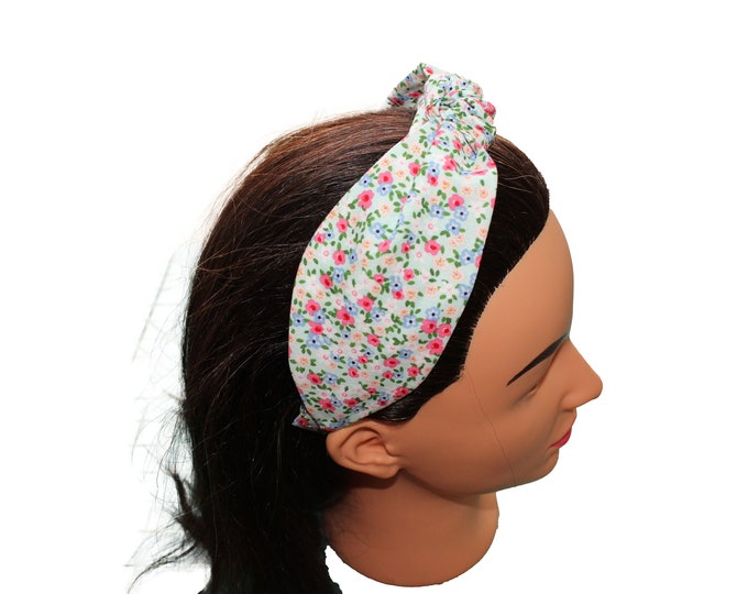 Light Blue and Pink Floral Knotted Headband