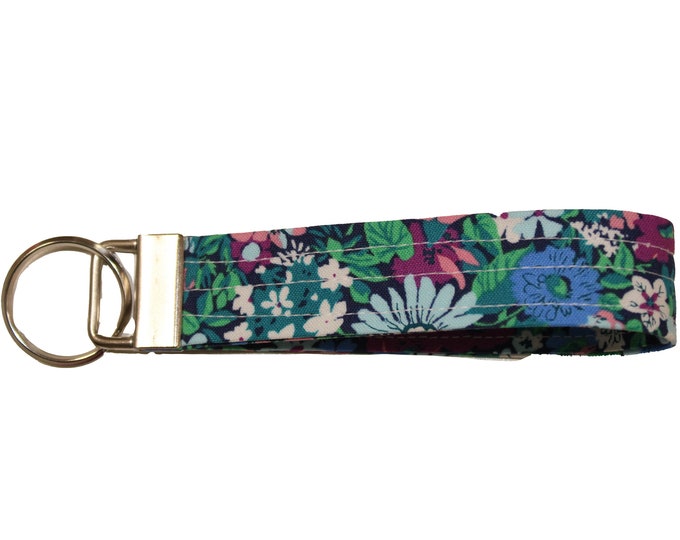 Pink, Teal and Purple Floral Fabric Keychain