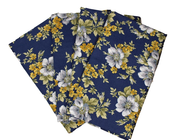 Navy Blue and Mustard Floral  Cloth Napkin