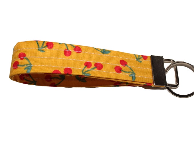 Cherries on Yellow Fabric Keychain