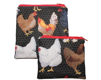 Chickens on Black Snack and Sandwich Bag