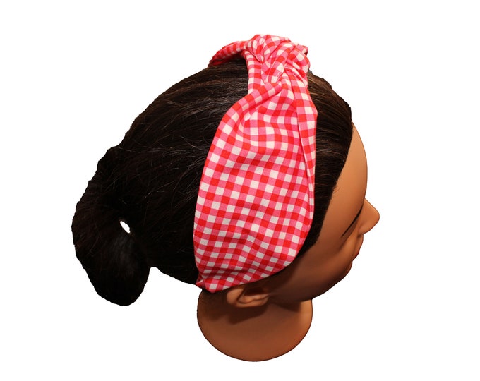 Red and White Gingham Knotted Headband