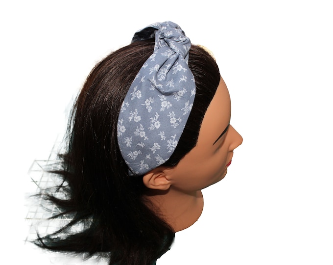 Denim Blue Floral  Knotted Headband